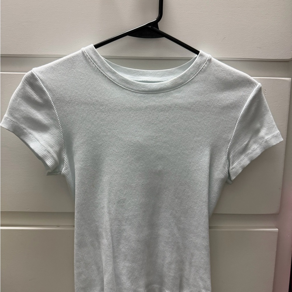 White Ribbed Short Sleeve Top